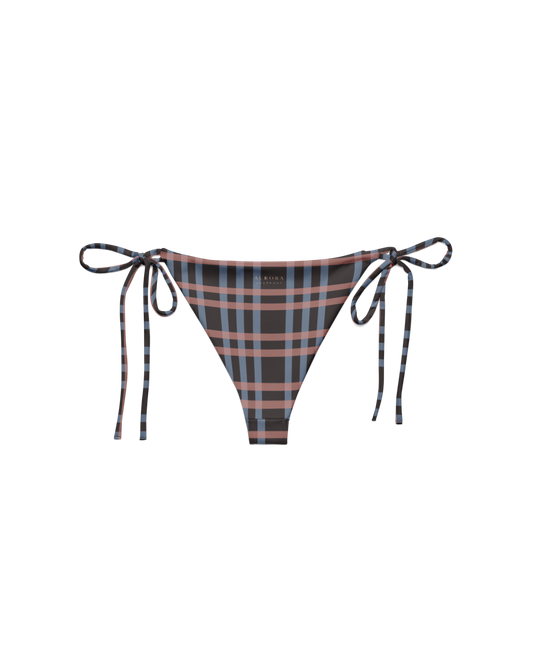 After Dusk check string bikini bottom with side ties, recycled fabric, Aurora Soulwear.