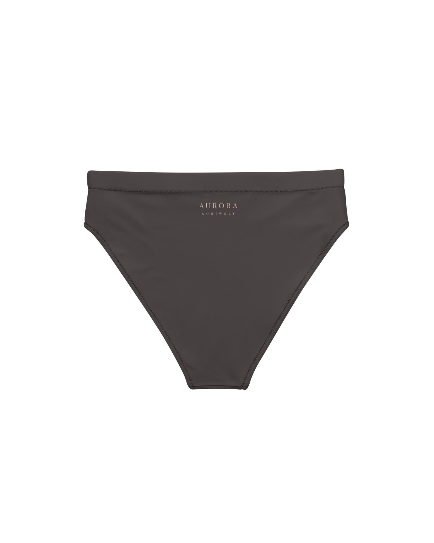 Cacau deep brown high-waisted bikini bottom, recycled fabric, Aurora Soulwear.
