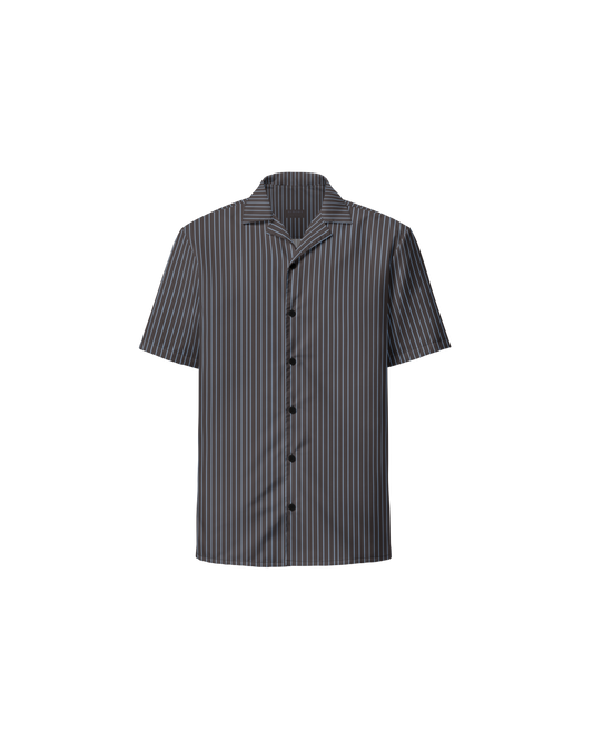 Cacau oversized shirt in deep brown with fine stripes, recycled fabric, Aurora Soulwear.