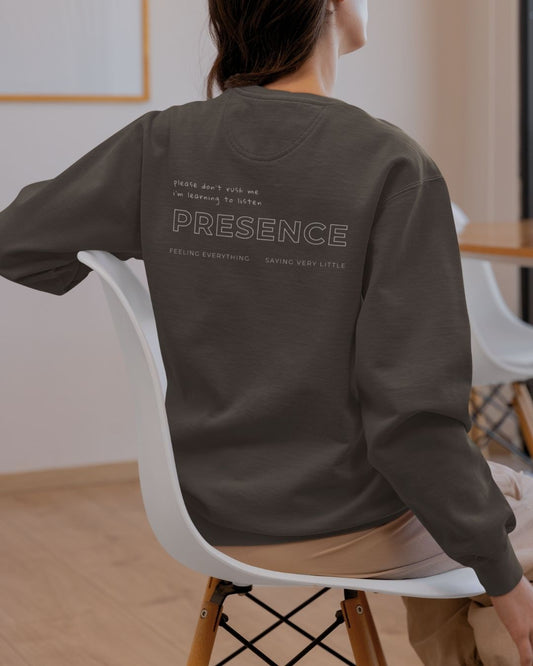 Come Back To You Blend Sweater in charcoal with Come Back To You chest print
