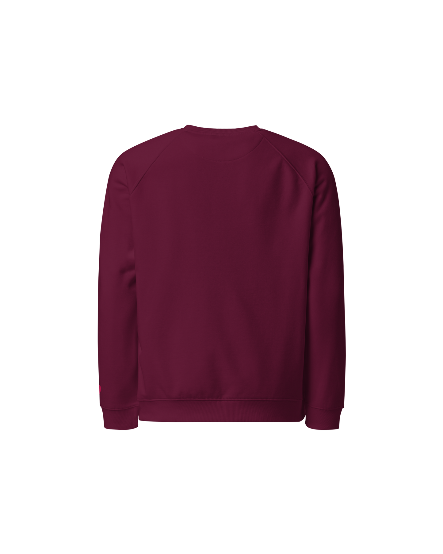 Ember Blend Sweater in burgundy and lipstick pink with Made To Feel embroidery and lipstick mark sleeve detail
