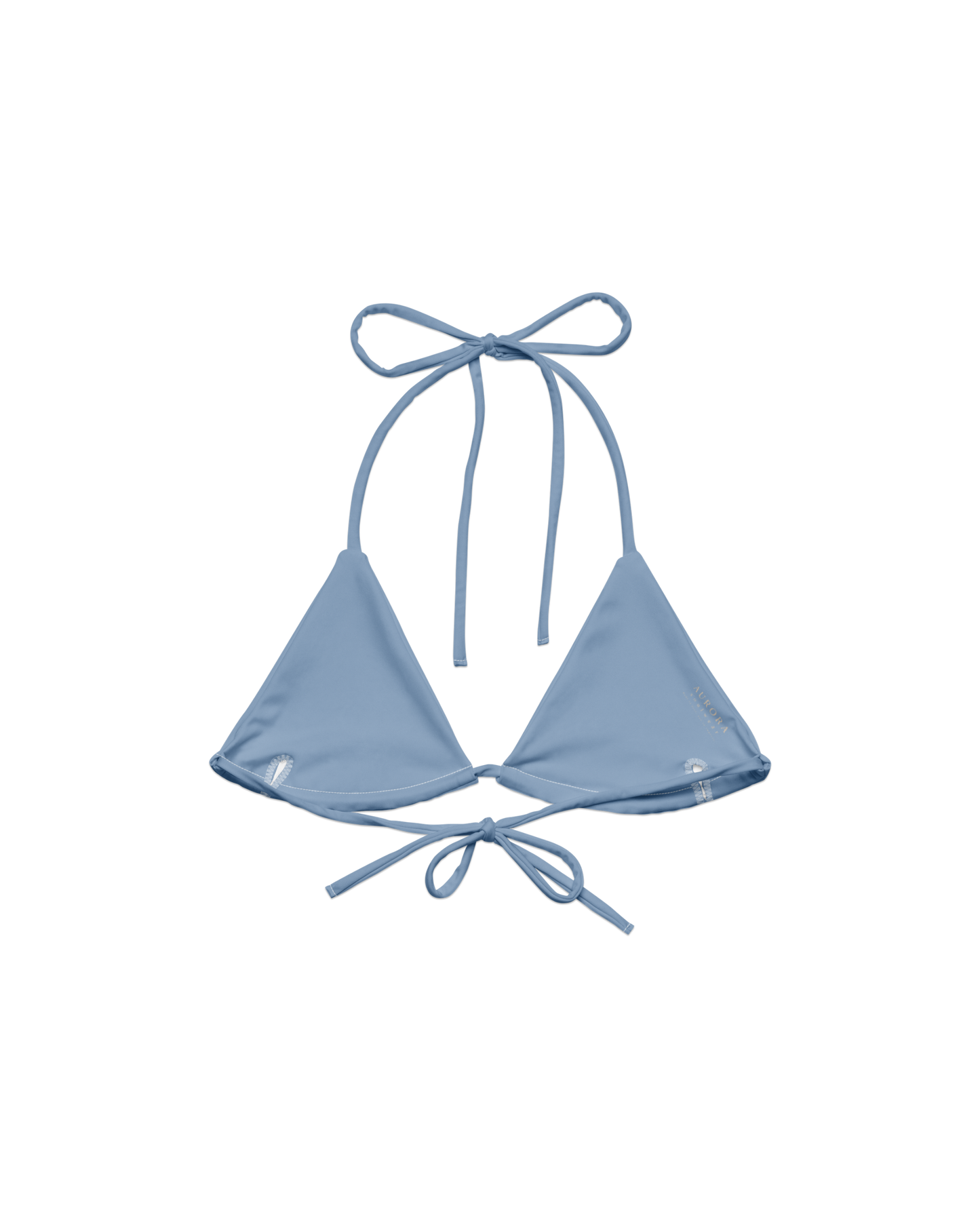 Soft lake-blue recycled triangle bikini top by Aurora Soulwear