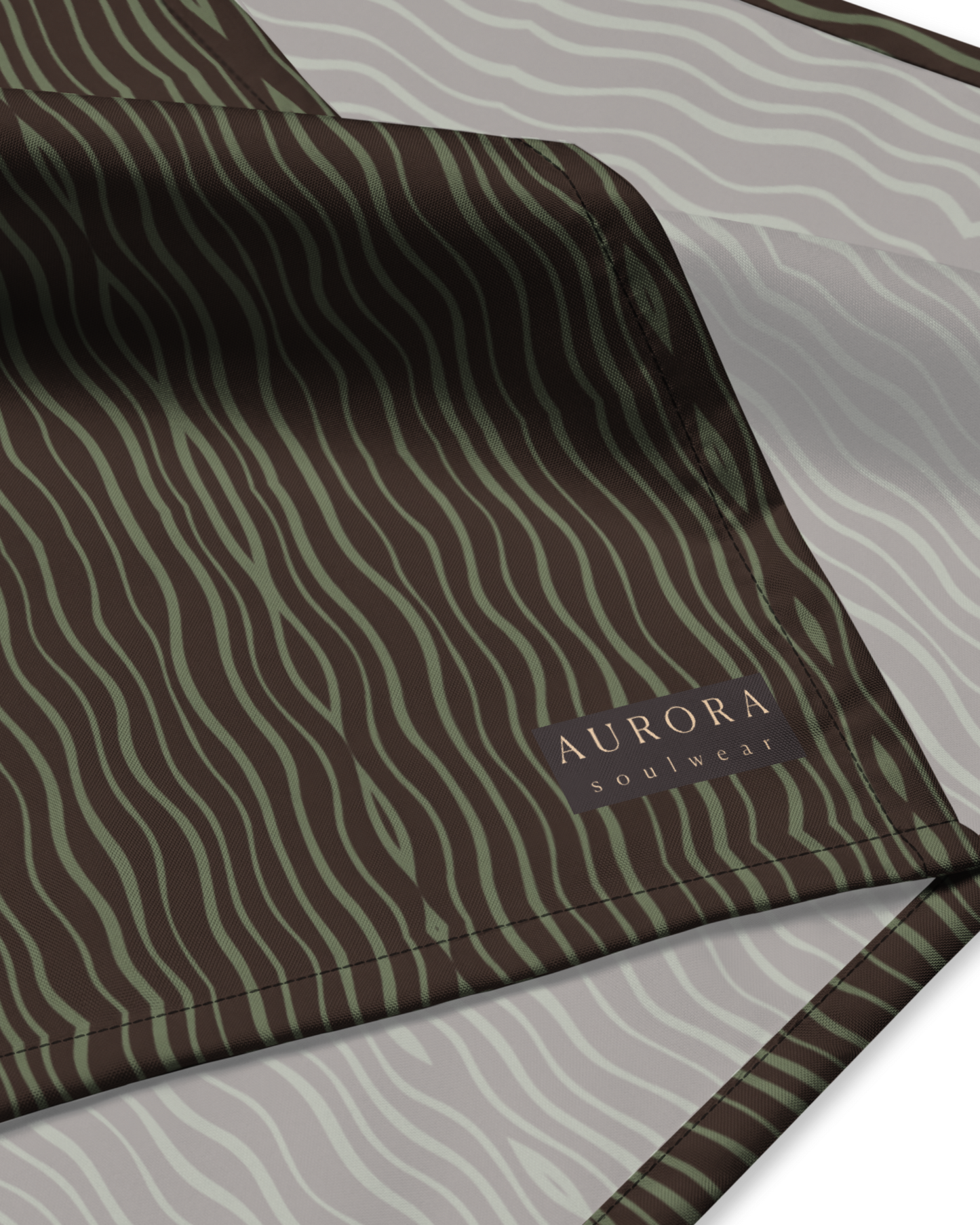 Slow Tide Recycled Bandana in deep brown and sage wave print