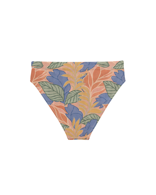 Sol de Sal Aura High-Waisted Bikini Bottom in botanical print with terracotta, blue, sage and gold