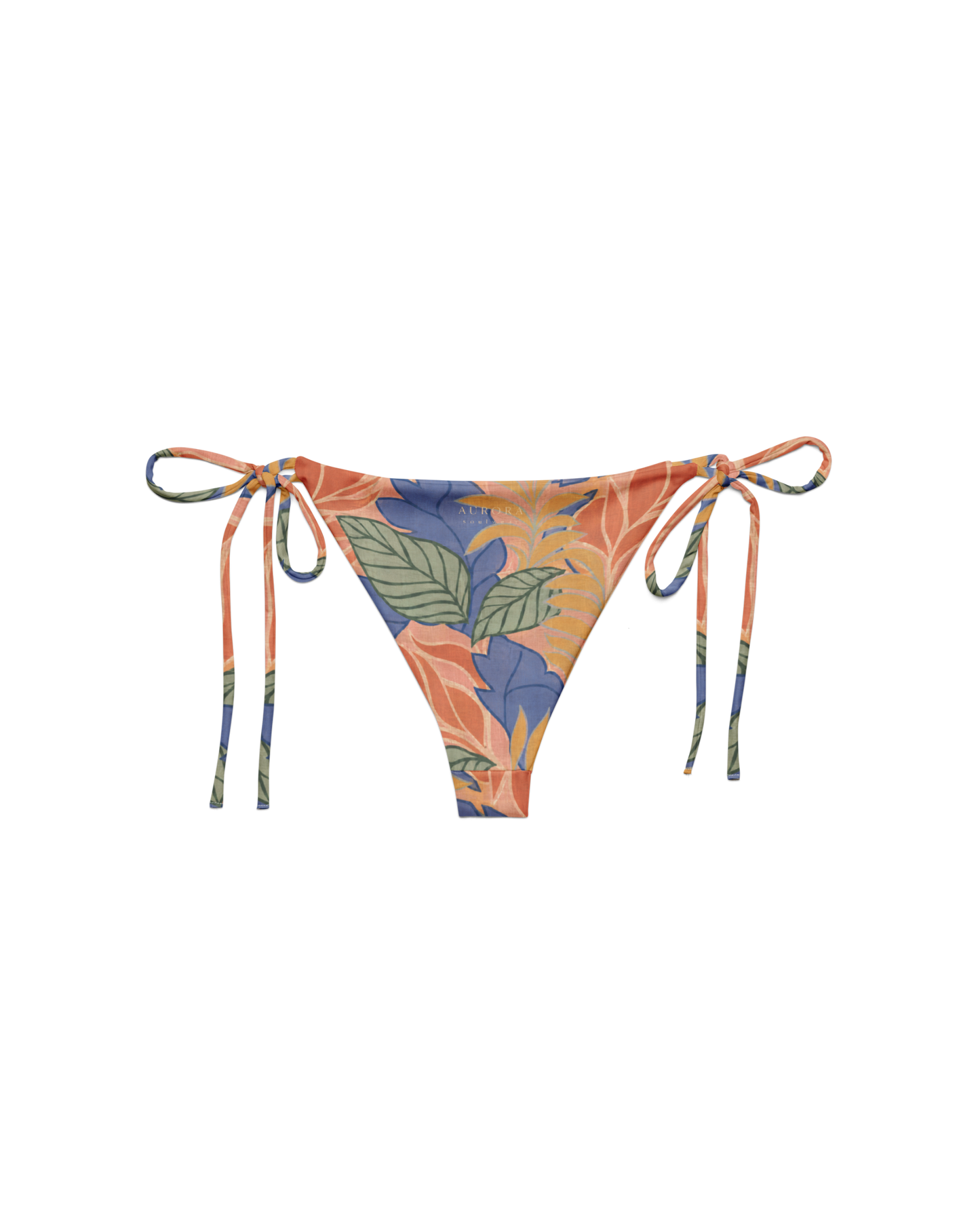 Sol de Sal Brisa String Bikini Bottom in botanical print with terracotta, blue, sage and gold
