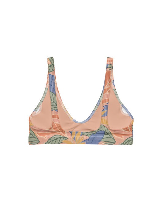Sol de Sal Sienna Padded Bikini Top in botanical print with terracotta, blue, sage and gold