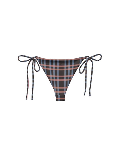 After Dusk check string bikini bottom with side ties, recycled fabric, Aurora Soulwear.
