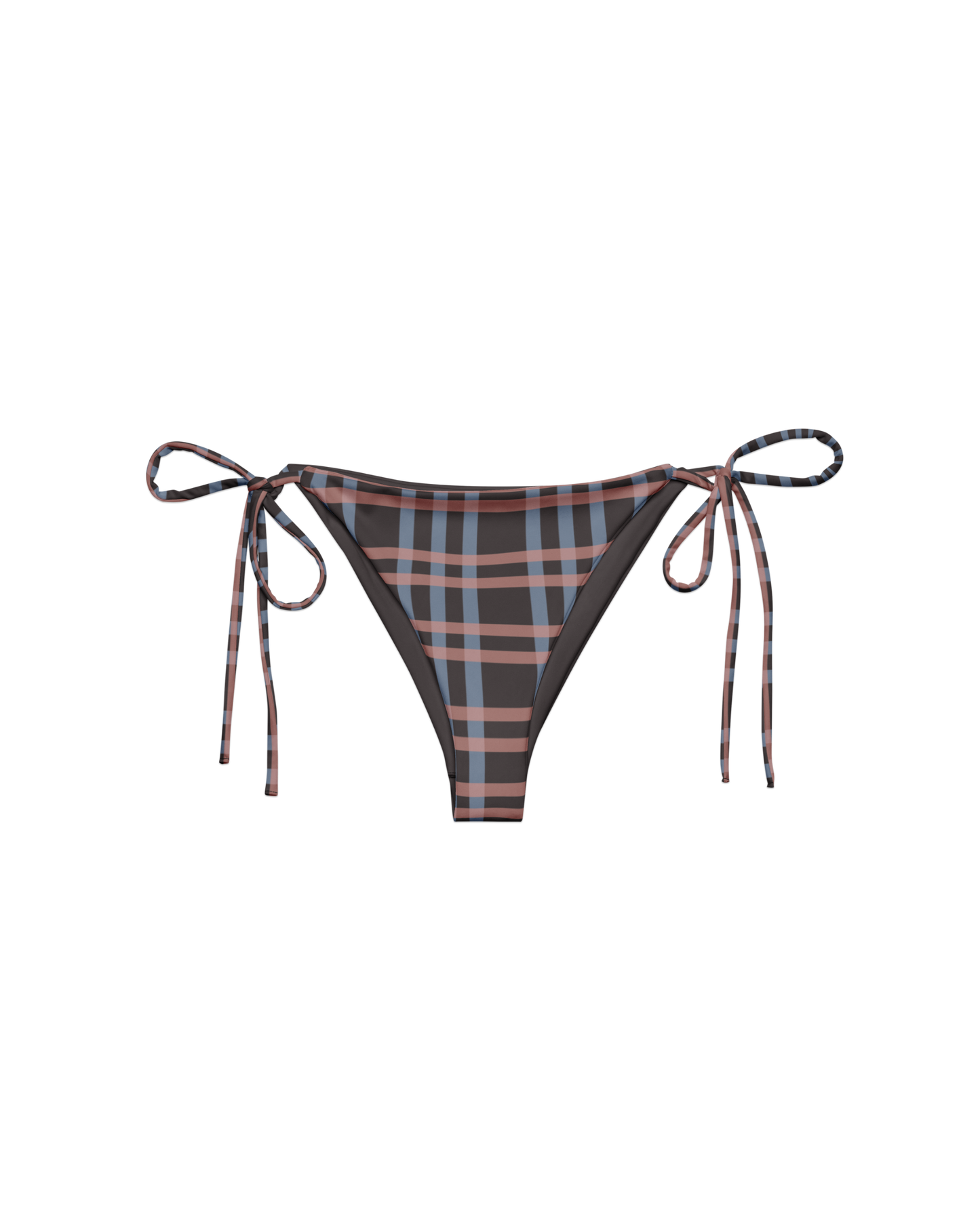 After Dusk check string bikini bottom with side ties, recycled fabric, Aurora Soulwear.
