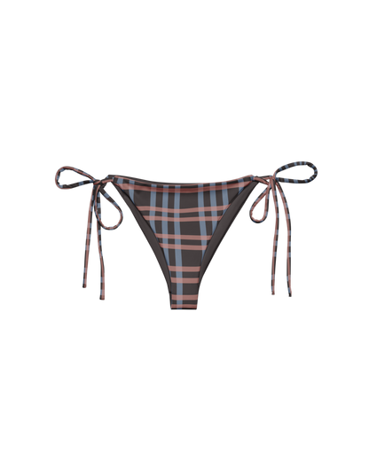 After Dusk check string bikini bottom with side ties, recycled fabric, Aurora Soulwear.
