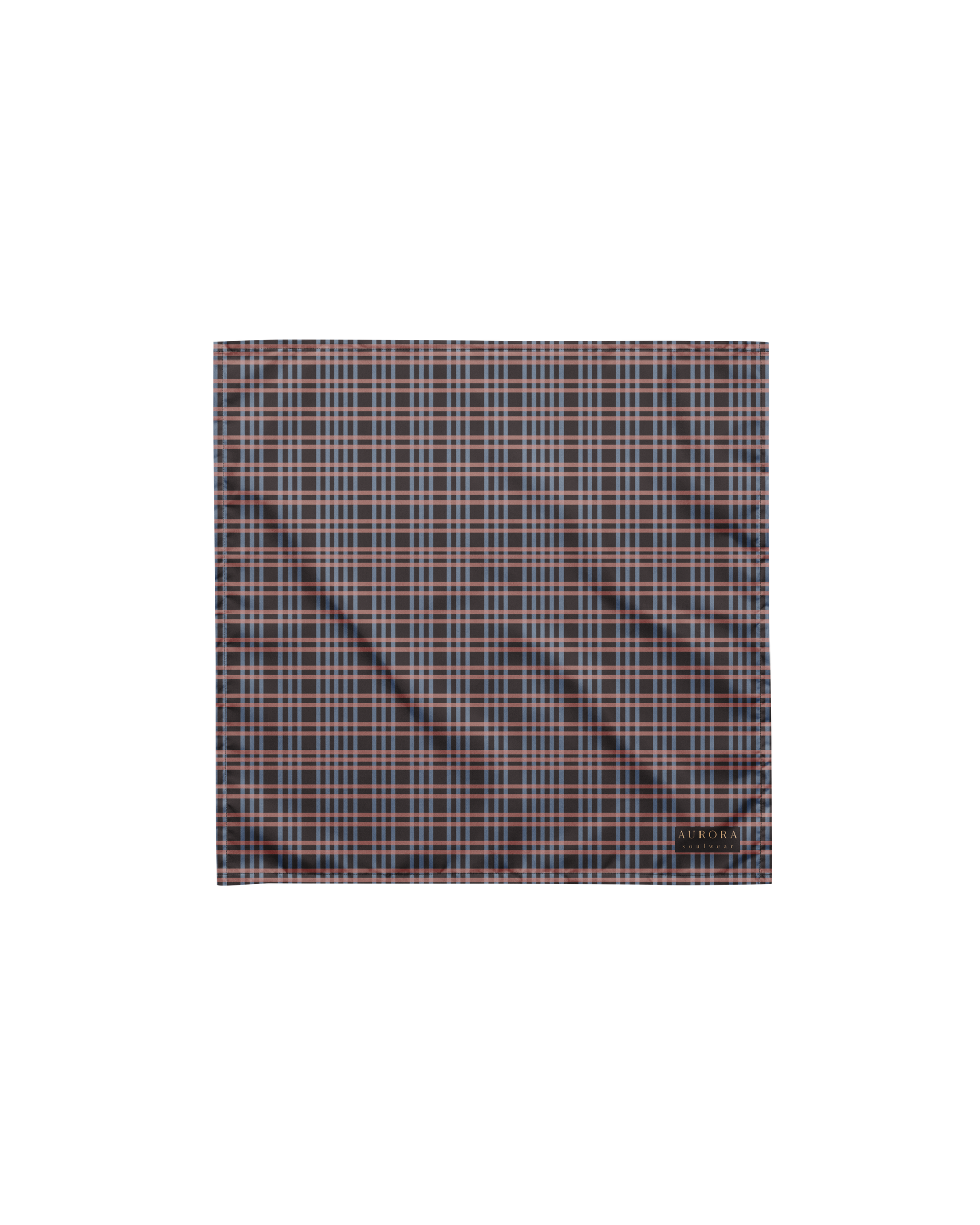 After Dusk check bandana in dusty pink and faded blue, recycled fabric, Aurora Soulwear.