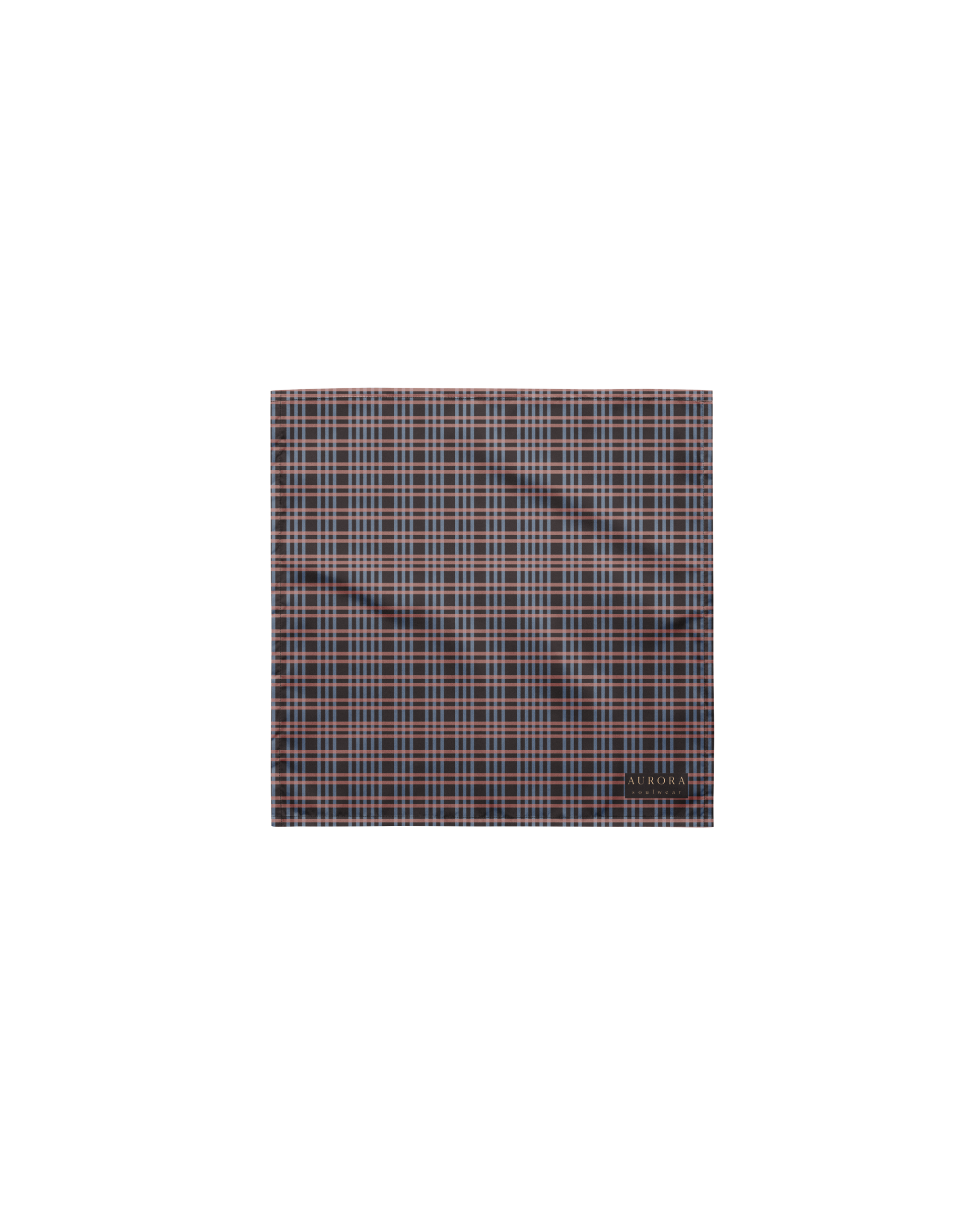 After Dusk check bandana in dusty pink and faded blue, recycled fabric, Aurora Soulwear.