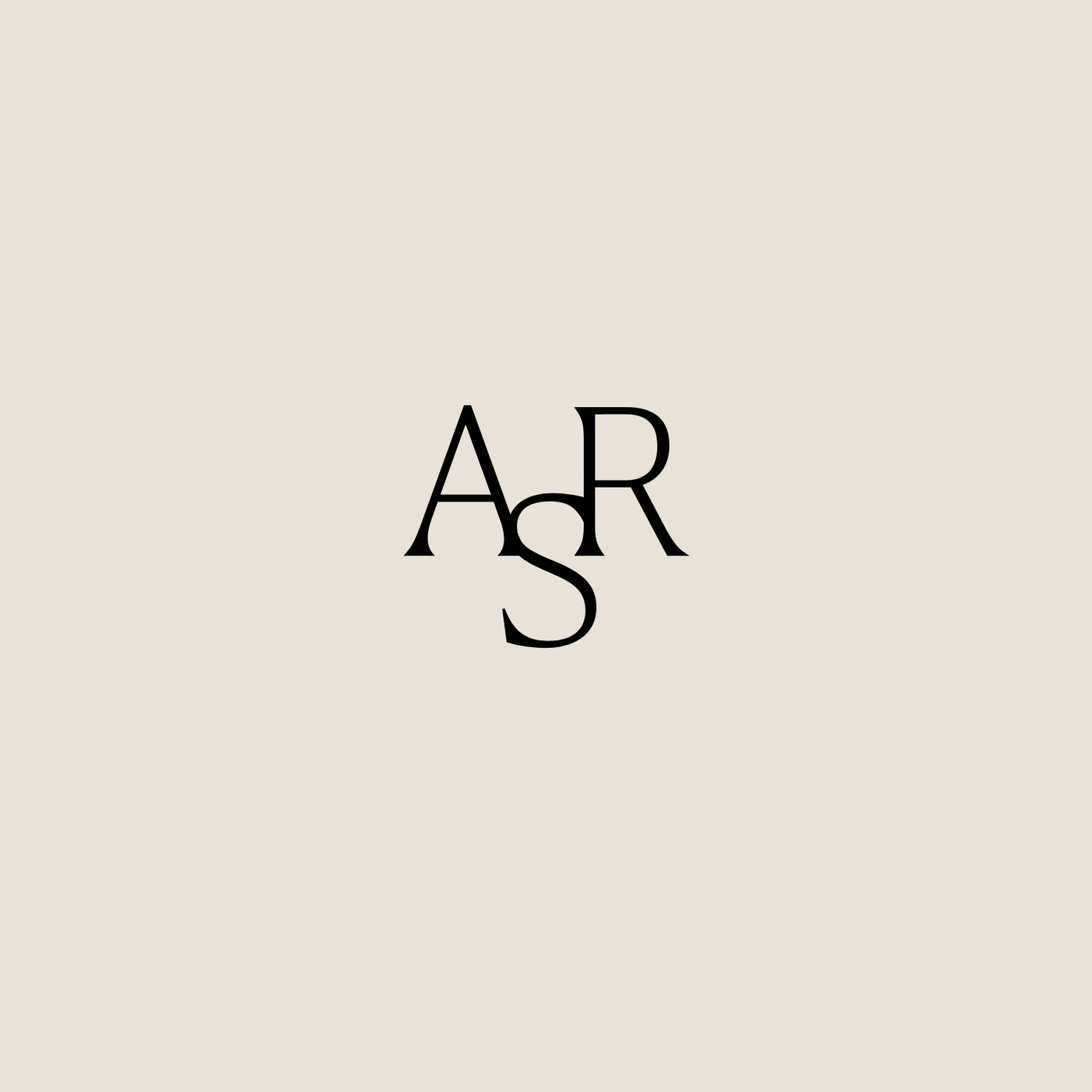 The Aurora Soulwear "ASR" serif monogram in black on a warm cream background.