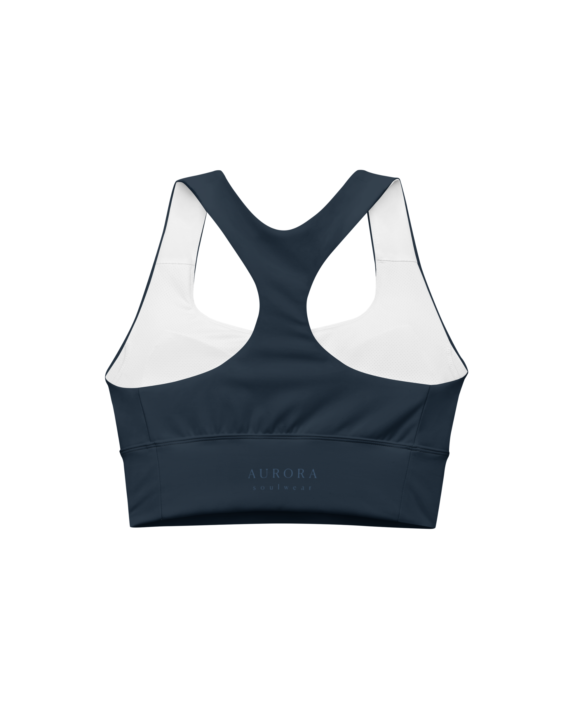 Abyss Recycled Sport Top in navy with brand back detail