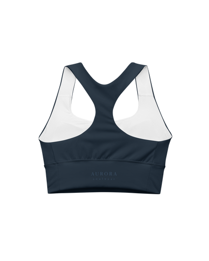 Abyss Recycled Sport Top in navy with brand back detail