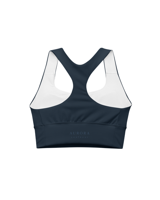 Abyss Recycled Sport Top in navy with brand back detail
