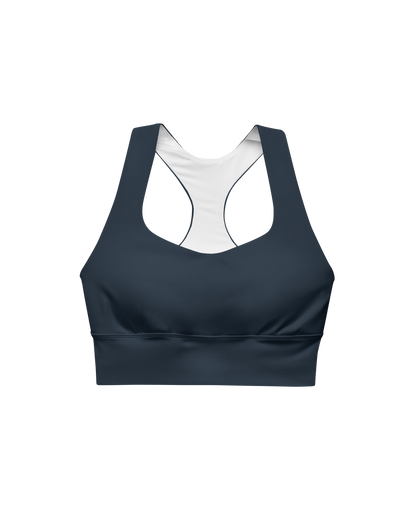 Abyss Recycled Sport Top in navy with brand back detail