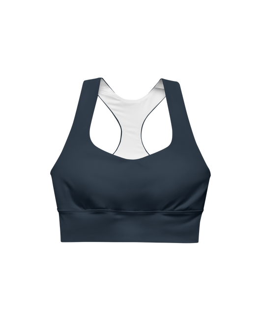 Abyss Recycled Sport Top in navy with brand back detail