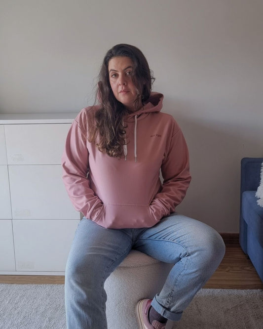 Aurora Basic Recycled Hoodie in clay pink with brand detail