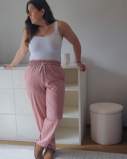 Aurora Basic Recycled Wide Sweatpants in clay pink with brand detail