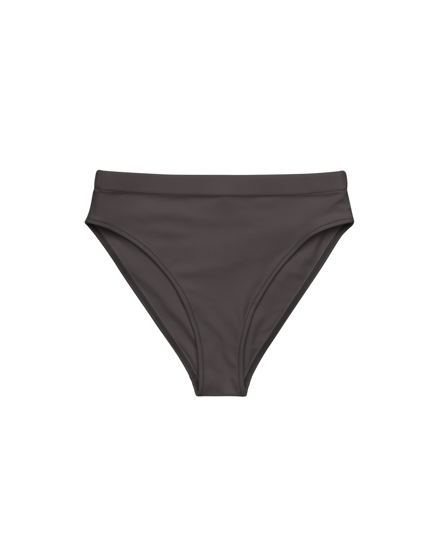 Cacau deep brown high-waisted bikini bottom, recycled fabric, Aurora Soulwear.
