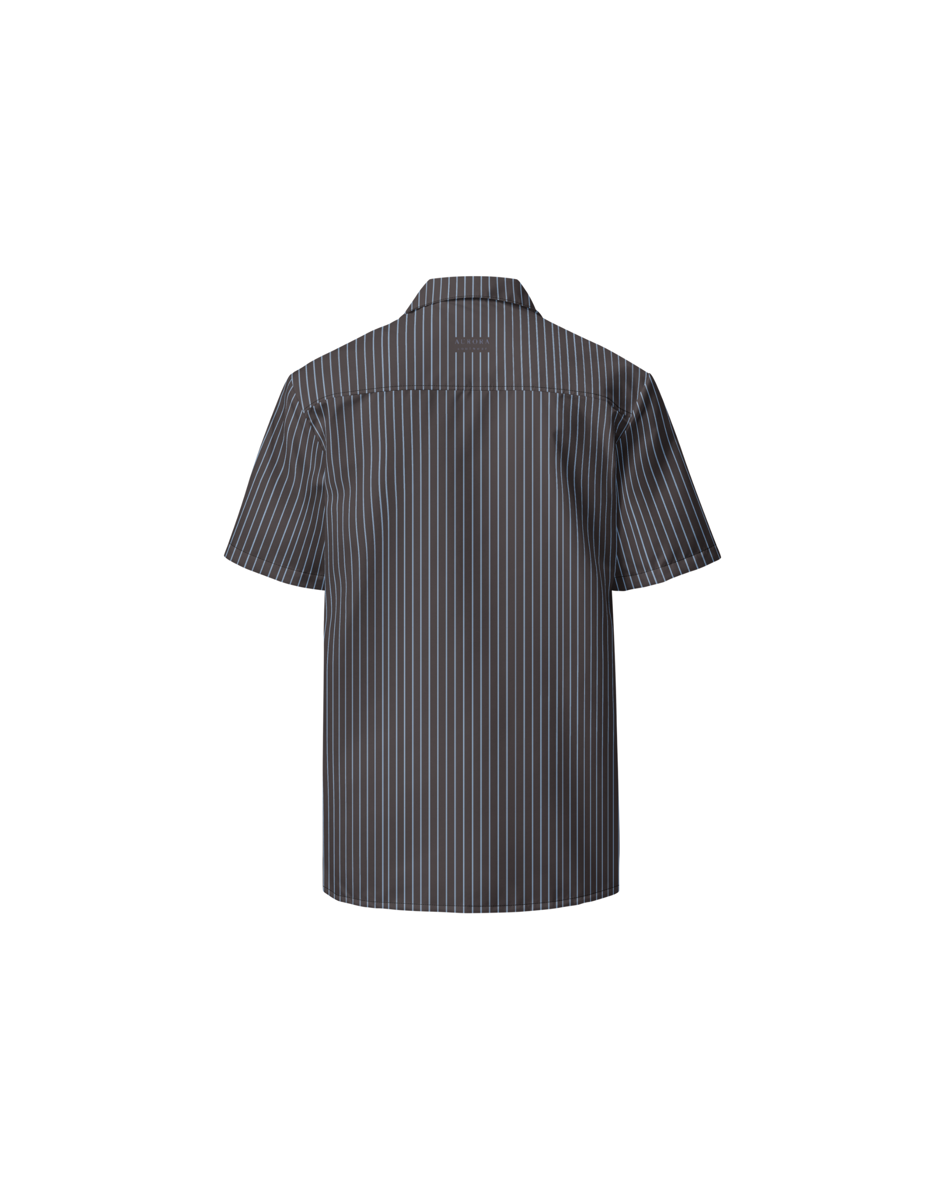 Cacau oversized shirt in deep brown with fine stripes, recycled fabric, Aurora Soulwear.
