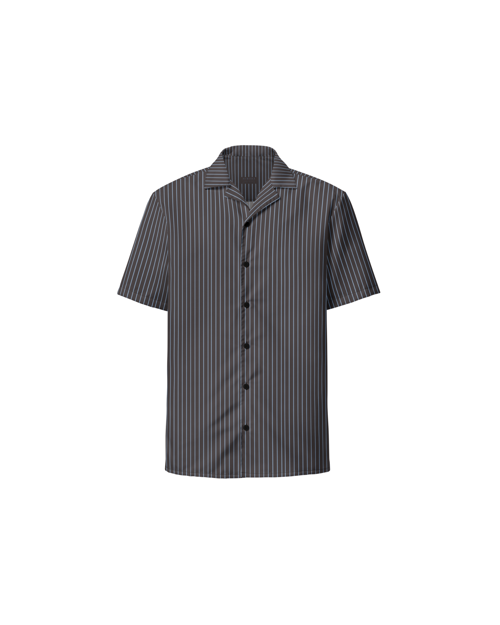 Cacau oversized shirt in deep brown with fine stripes, recycled fabric, Aurora Soulwear.
