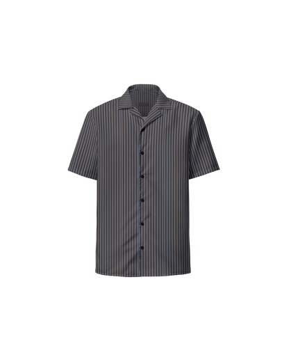 Cacau oversized shirt in deep brown with fine stripes, recycled fabric, Aurora Soulwear.

