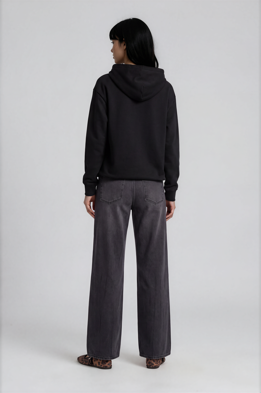 Calm Organic Hoodie in black with Aurora chest detail