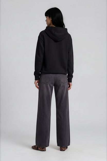 Calm Organic Hoodie in black with Aurora chest detail