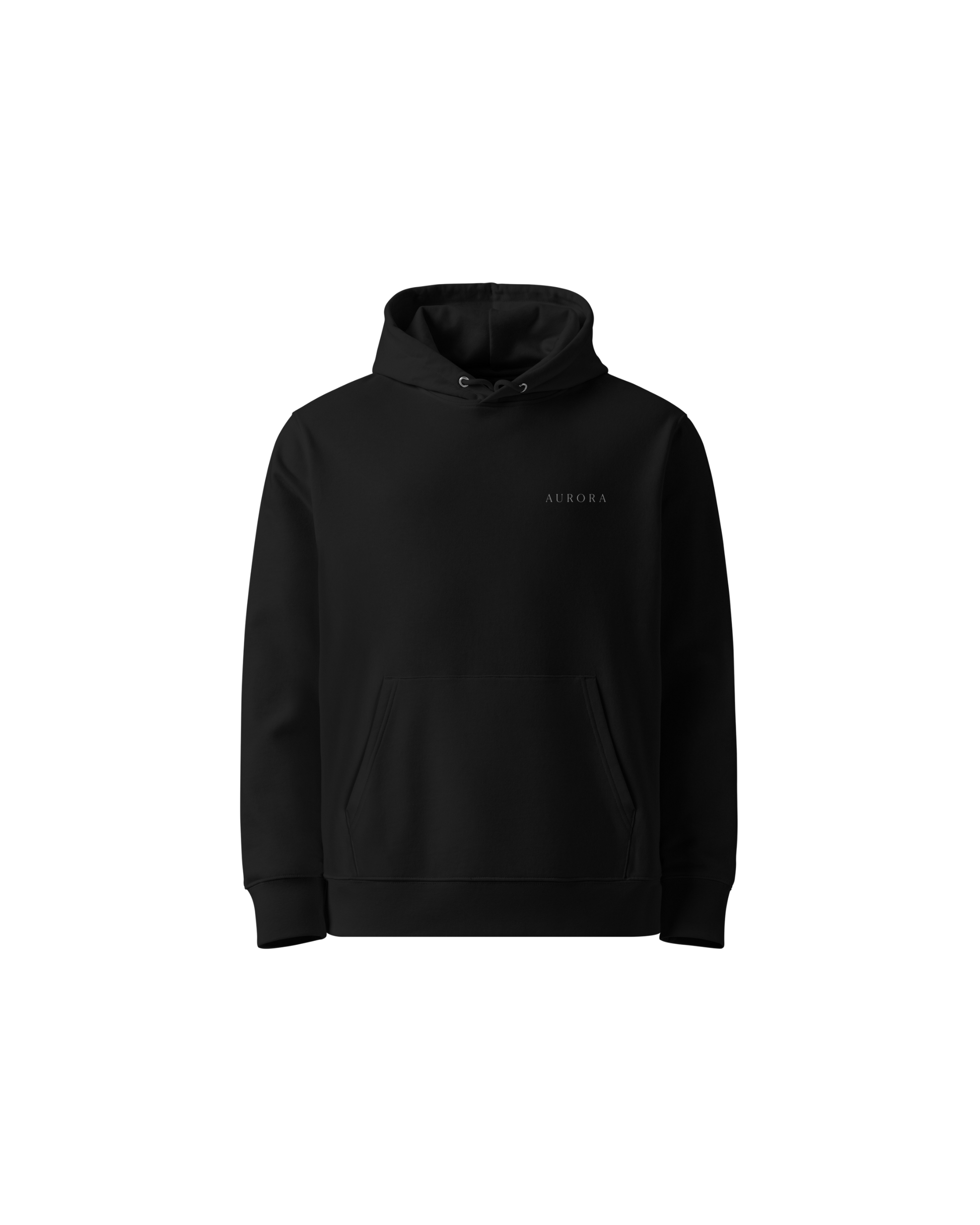 Calm Organic Hoodie in black with Aurora chest detail