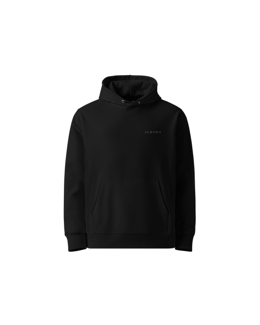 Calm Organic Hoodie in black with Aurora chest detail