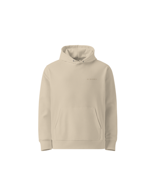 Calm Organic Hoodie in desert tone with Aurora chest detail