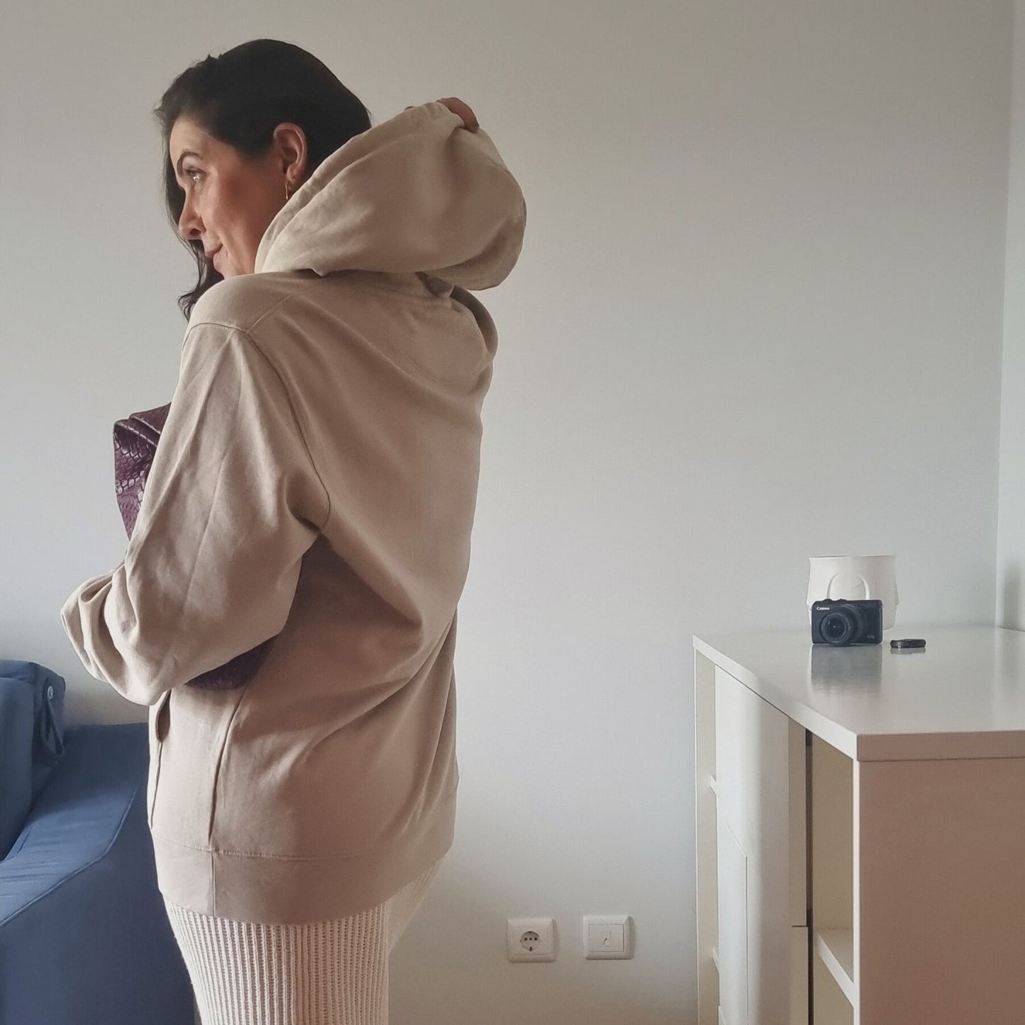 Calm Organic Hoodie in desert tone with Aurora chest detail