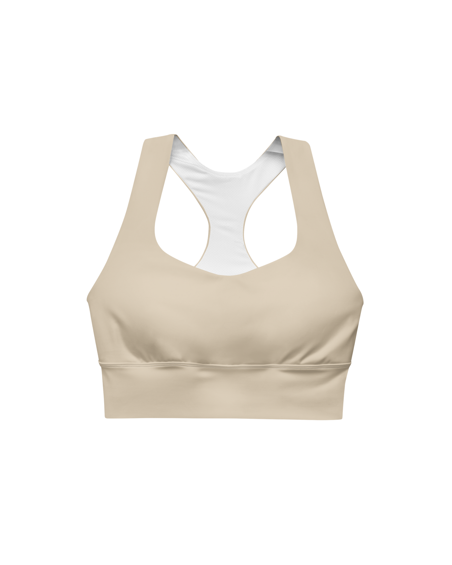 Calm Recycled Sport Top in desert tone with brand back detail