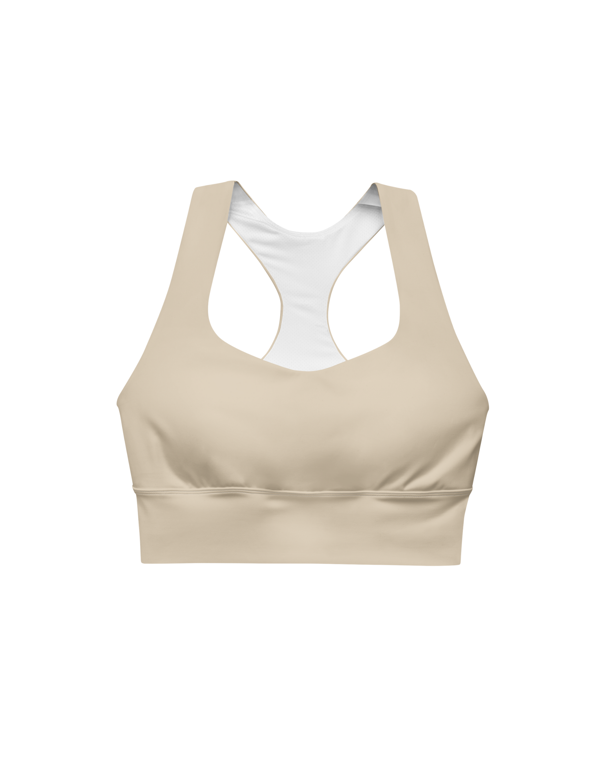 Calm Recycled Sport Top in desert tone with brand back detail