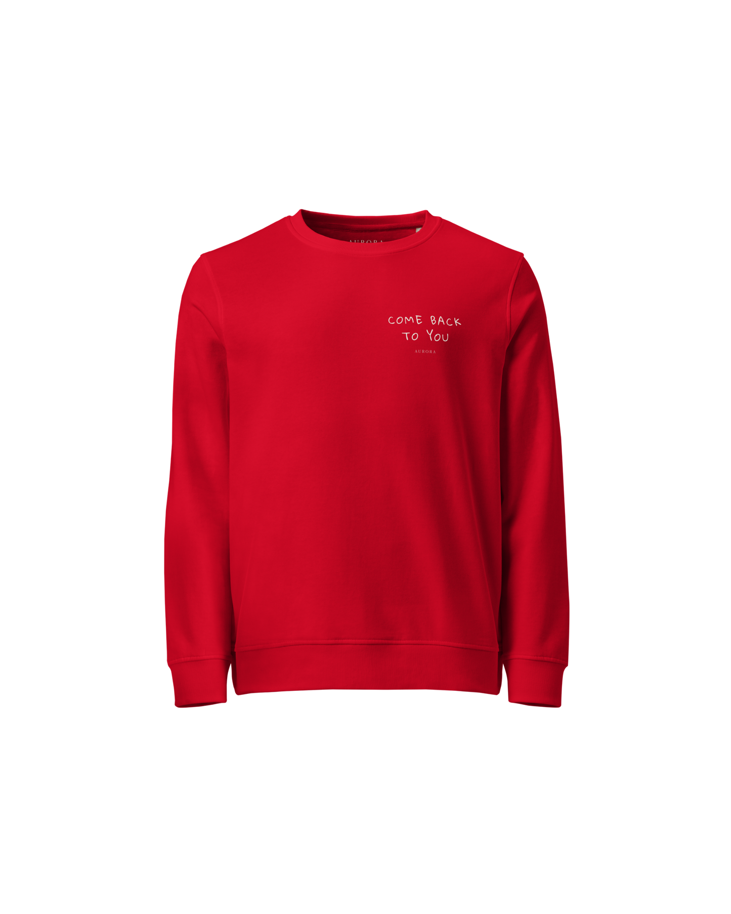 Come Back To You Blend Sweater in red with Come Back To You chest print