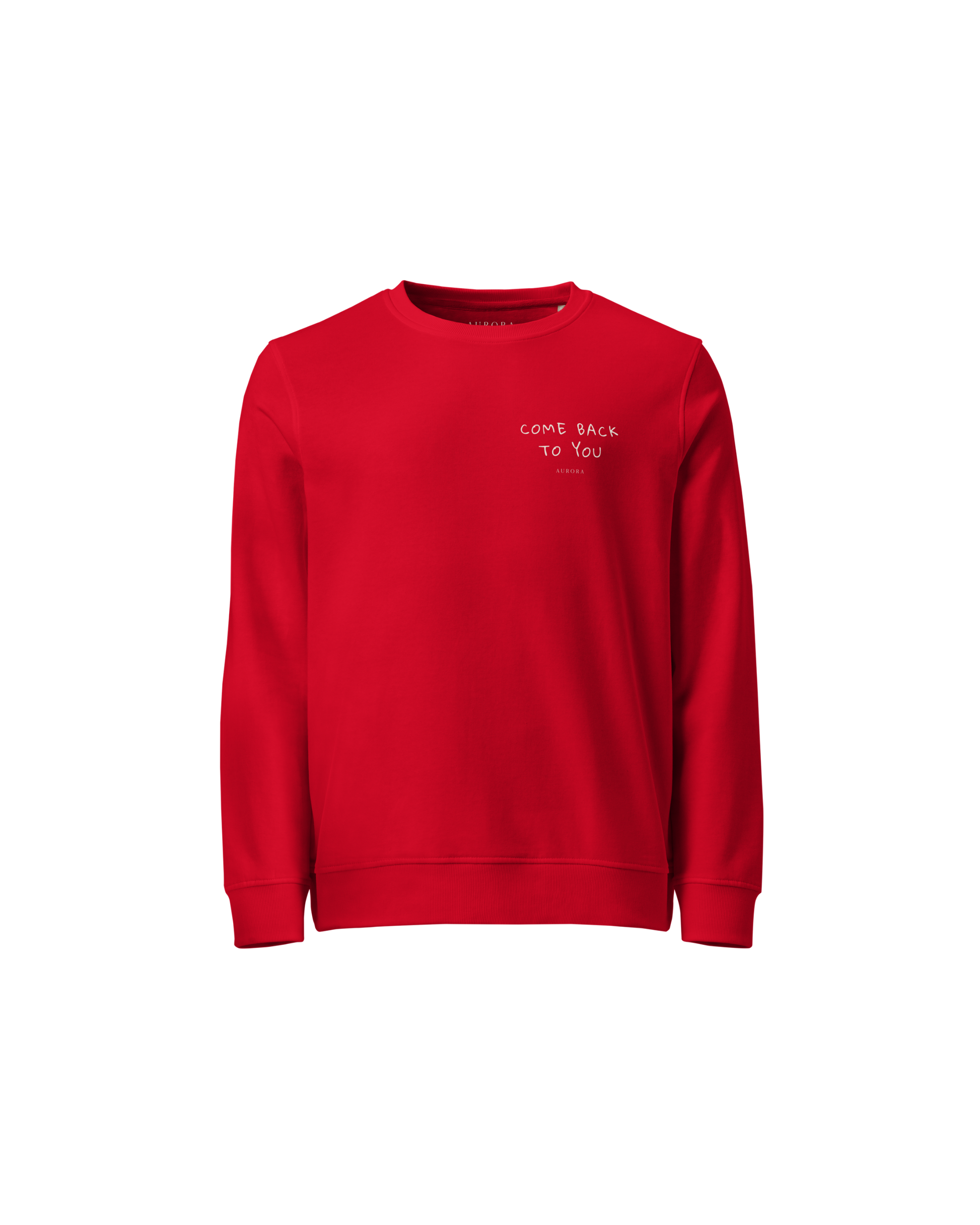 Come Back To You Blend Sweater in red with Come Back To You chest print