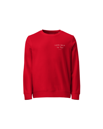Come Back To You Blend Sweater in red with Come Back To You chest print