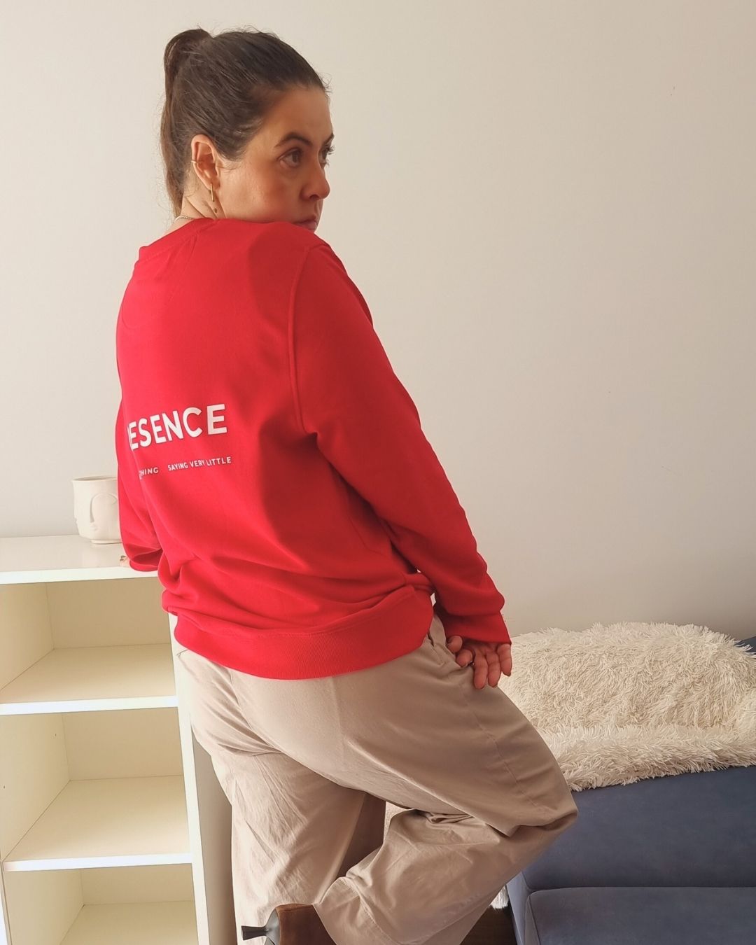 Come Back To You Blend Sweater in red with Come Back To You chest print