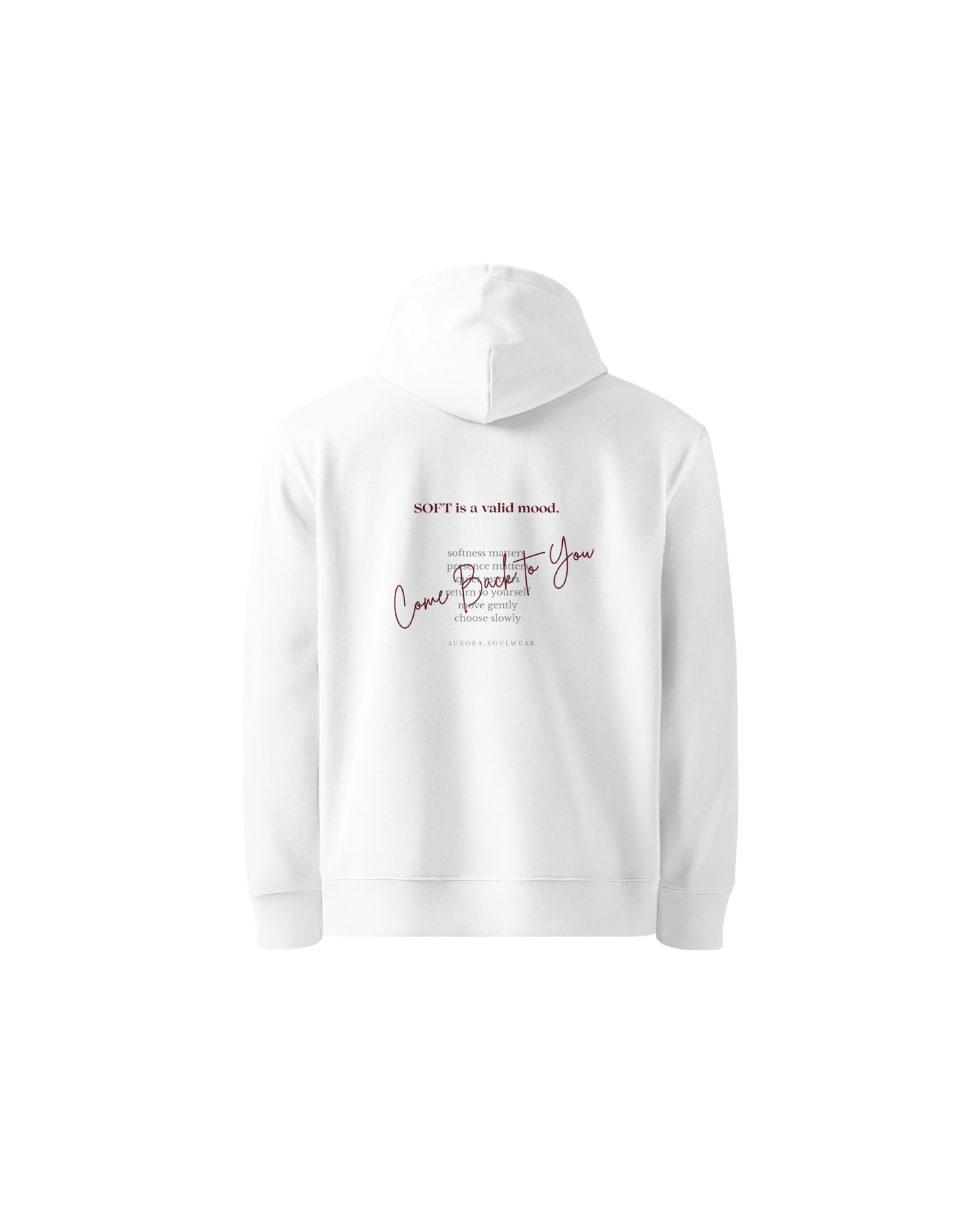 Come Back To You Organic Hoodie in white with Come Back To You chest print