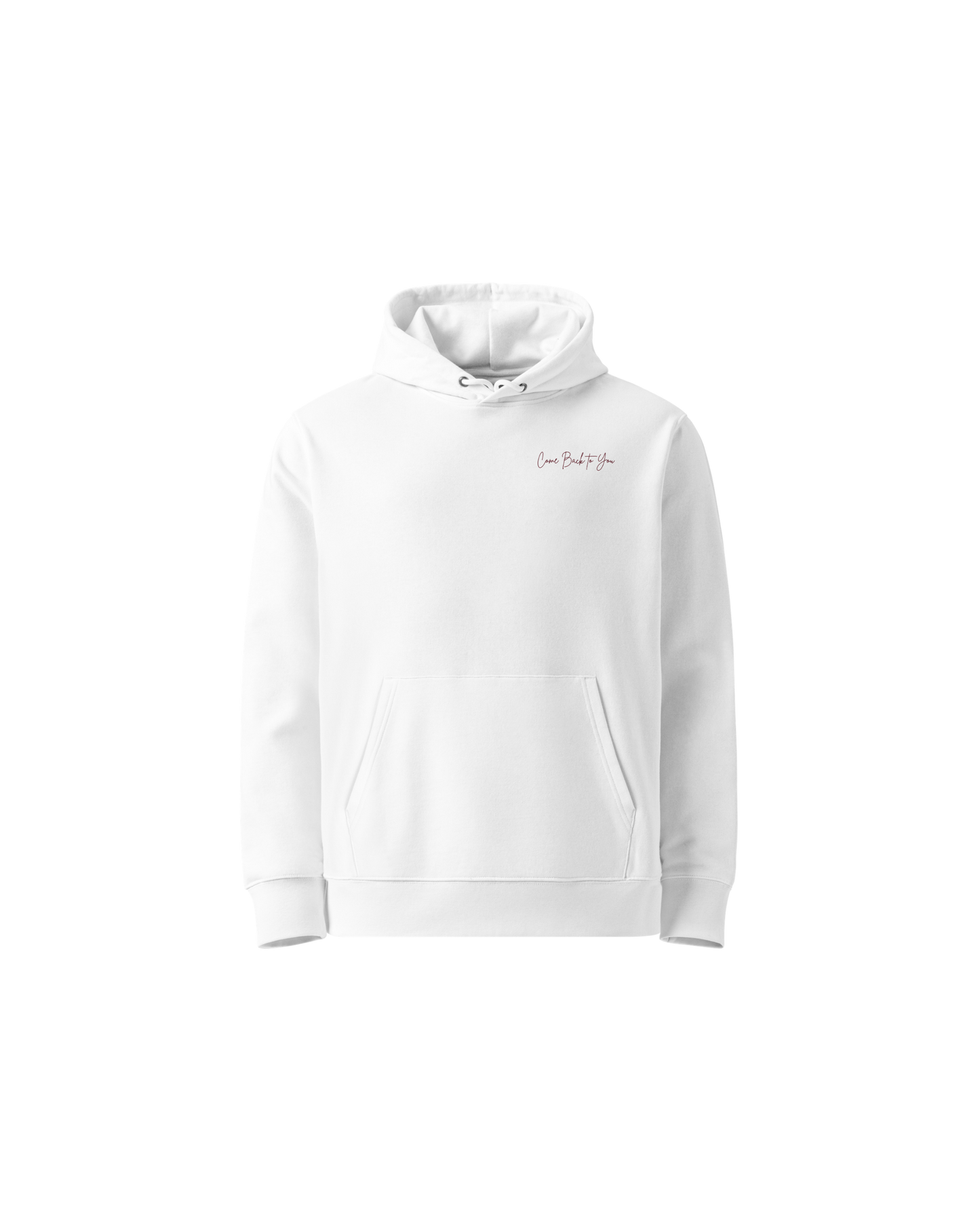 Come Back To You Organic Hoodie in white with Come Back To You chest print