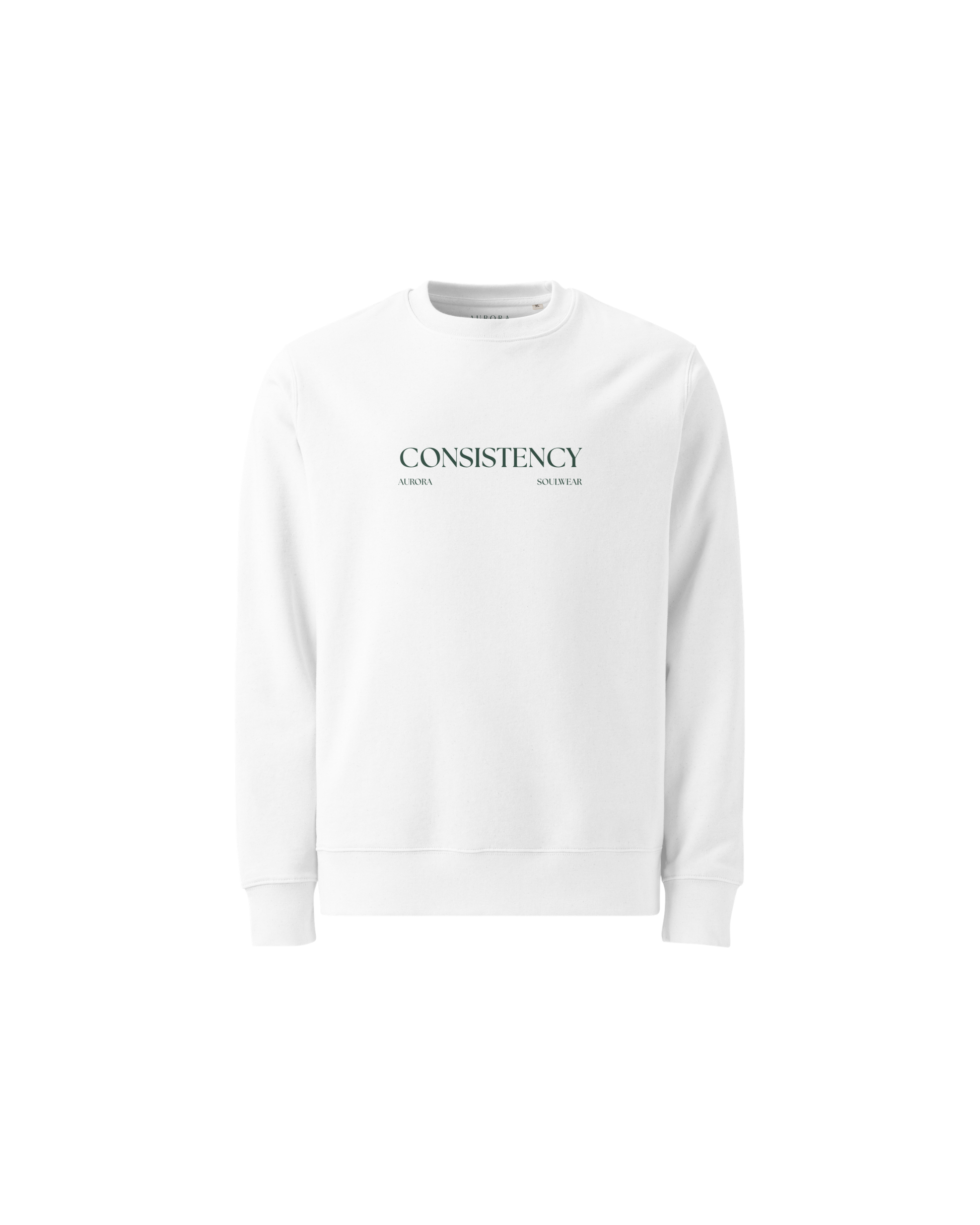 Consistency Organic Sweater in white with Consistency Is A Love Language back print and hand-drawn illustration