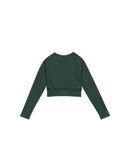 Deep Recycled Long Sleeve Top in forest green with brand back detail