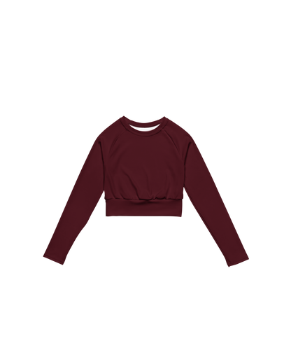 Ember Recycled Long Sleeve Top in burgundy with brand back detail