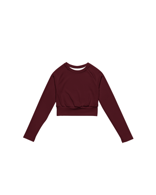Ember Recycled Long Sleeve Top in burgundy with brand back detail