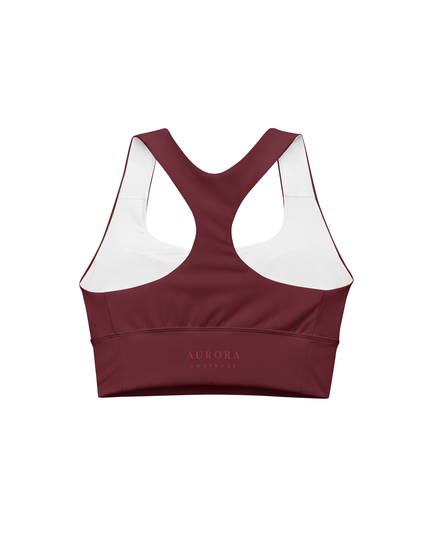 Ember Recycled Sport Top in burgundy with brand back detail
