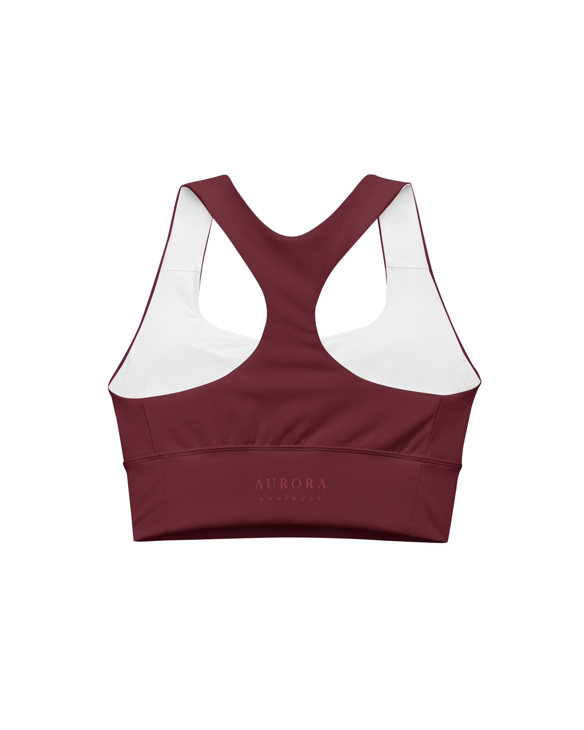 Ember Recycled Sport Top in burgundy with brand back detail
