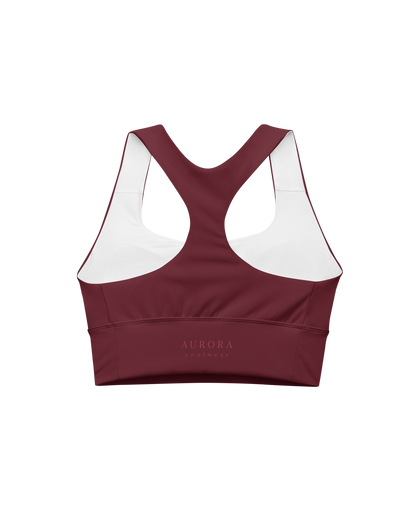Ember Recycled Sport Top in burgundy with brand back detail