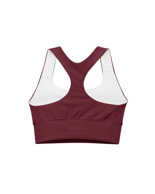 Ember Recycled Sport Top in burgundy with brand back detail