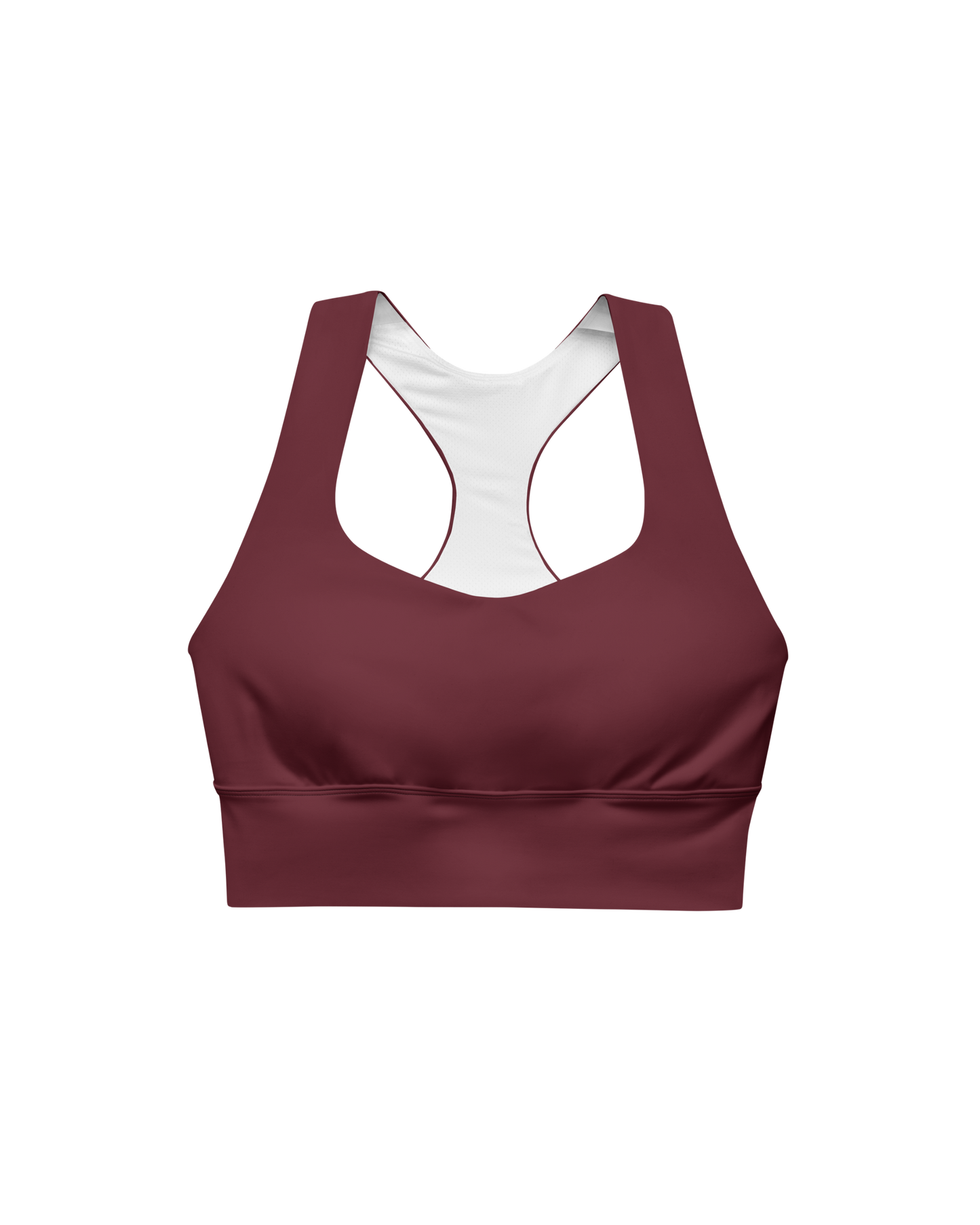 Ember Recycled Sport Top in burgundy with brand back detail
